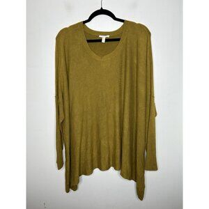 Eileen Fisher Sweater Women’s Mustard Yellow Long Sleeve Knit V Neck Size XL